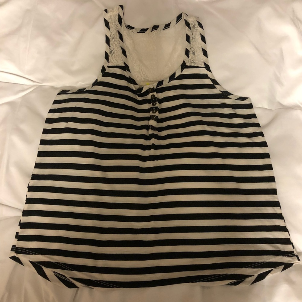 Neon Soul Black/White Stripe Tank Top with Lace